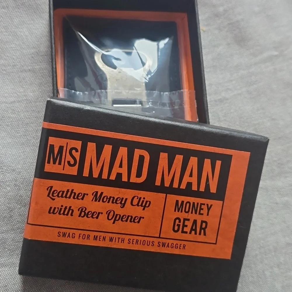 Men's Leather Money Clip With Bottle Opener,Color Black, Retail Price$24.95 USD